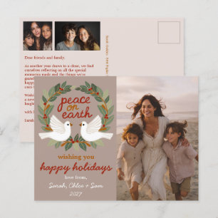 Peace on Earth Doves Christmas CUSTOM 3 FOTO Feestdagenkaart