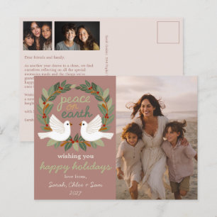 Peace on Earth Doves Christmas CUSTOM 3 FOTO Feestdagenkaart
