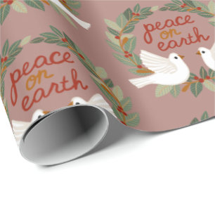 Peace on Earth Duiven Kerst Feestdagen CUSTOM Cadeaupapier