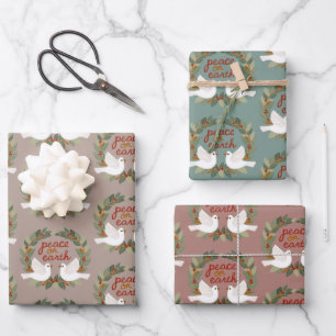 Peace on Earth Duiven Kerst Feestdagen CUSTOM Inpakpapier Vel