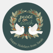 Peace on Earth Duiven Kerst Feestdagen CUSTOM Ronde Sticker (Voorkant)