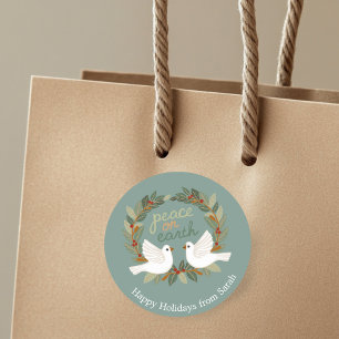 Peace on Earth Duiven Kerst Feestdagen CUSTOM Ronde Sticker