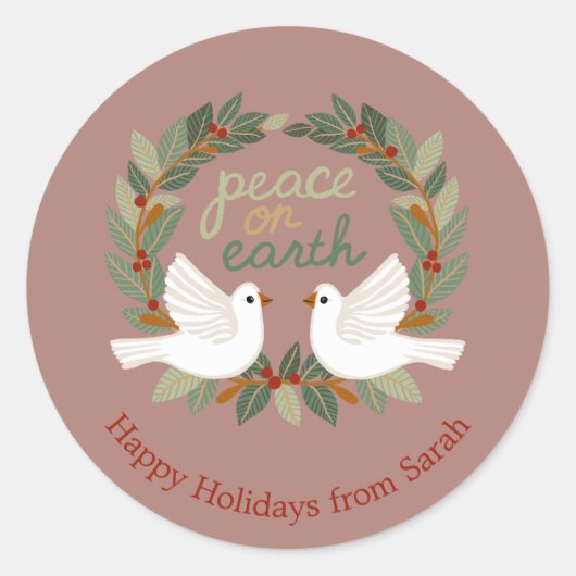 Peace on Earth Duiven Kerst Feestdagen CUSTOM Ronde Sticker (Voorkant)