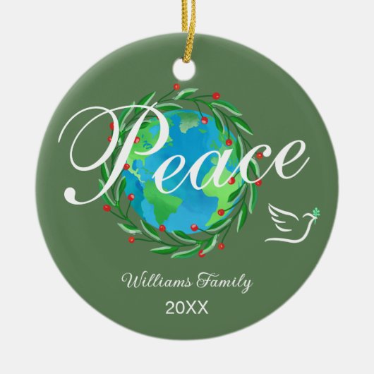 Peace on Earth Elegant Script Christmas Photo Keramisch Ornament (Voorkant)
