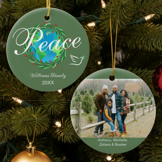 Peace on Earth Elegant Script Christmas Photo Keramisch Ornament