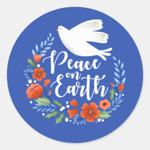 Peace on Earth Floral-kerstscript Ronde Sticker