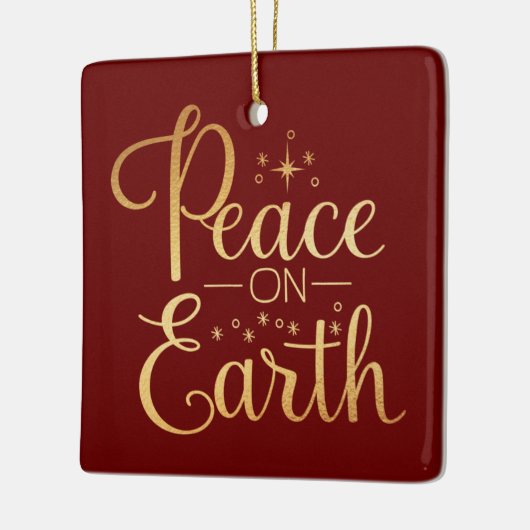 Peace on Earth Gold Script Red Holiday Keramisch Ornament (Links)