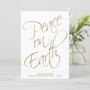 Peace on Earth Gold Script Typografie Foto Feestdagenkaart