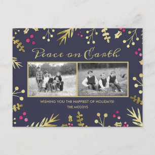 Peace on Earth Holly Family Foto Kerstmis Feestdagenkaart