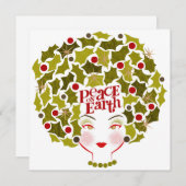 Peace on Earth Holly Holiday Card Feestdagenkaart (Voorkant / Achterkant)