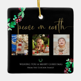 Peace on Earth Kerstmis 3 Fotogrote Waterverf Keramisch Ornament