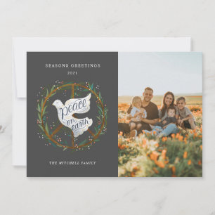 Peace on Earth Lettering Dove Peace Sign Foto Feestdagenkaart