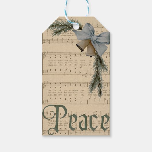 Peace On Earth met Bow and Bells Gift Label Cadeaulabel (Voorkant)