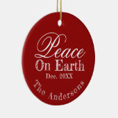 Peace On Earth Minimalist Script Christmas Red Keramisch Ornament (Rechts)