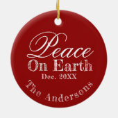 Peace On Earth Minimalist Script Christmas Red Keramisch Ornament (Achterkant)