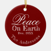 Peace On Earth Minimalist Script Christmas Red Keramisch Ornament (Voorkant)