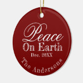 Peace On Earth Minimalist Script Christmas Red Keramisch Ornament (Links)