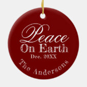 Peace On Earth Minimalist Script Christmas Red Keramisch Ornament (Achterkant)