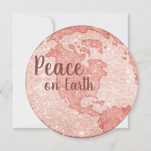 Peace on Earth Roos Goud Glitter Roze Kerst Feestdagenkaart