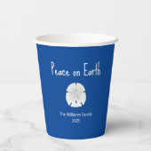 Peace on Earth Sand Dollar Blue Christmas Party Papieren Bekers (Achterkant)