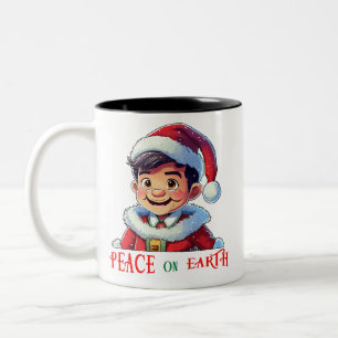 Peace on Earth Schattige Boy Tweekleurige Koffiemok