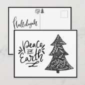 Peace on Earth Script Black White Holiday Briefkaa Feestdagenkaart (Voorkant / Achterkant)