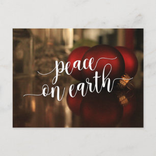 Peace on Earth Typografie & Red Ornaments Foto Briefkaart