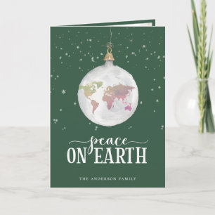 Peace on Earth Wereldbol Ornament Groene Vakantie Feestdagen Kaart