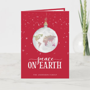 Peace on Earth Wereldbol Ornament Rode Vakantie Ka Feestdagen Kaart