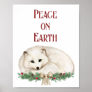 Peace on Earth White Fox Holiday Poster