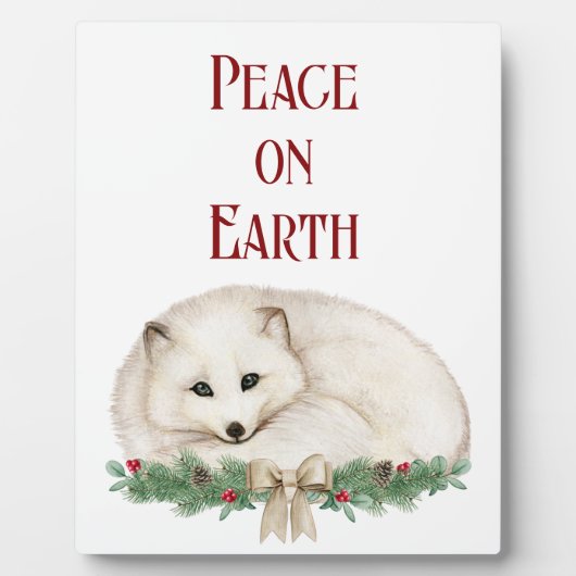 Peace on Earth White Fox Holiday Tabletop Fotoplaat (Voorkant)