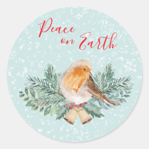 Peace on Earth Winter Robin Christelijk Kerstmis Ronde Sticker