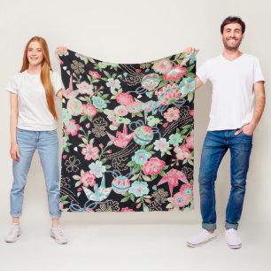 Peace Orizuru en Flower, Japans ontwerp Fleece Deken