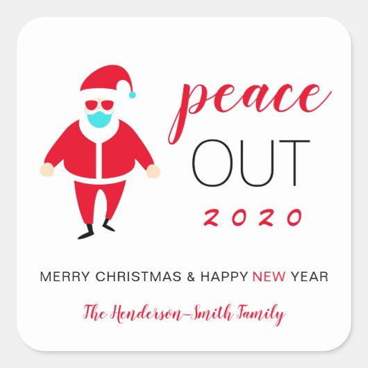 Peace Out 2020 Funny Santa Mask Kerstfeestdag Vierkante Sticker (Voorkant)