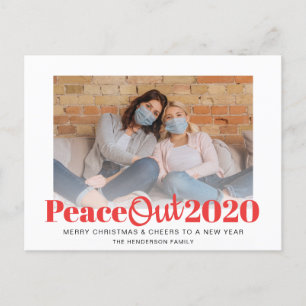 Peace Out 2020 Photo Funny Red Kerstmis nieuwjaar Feestdagenkaart