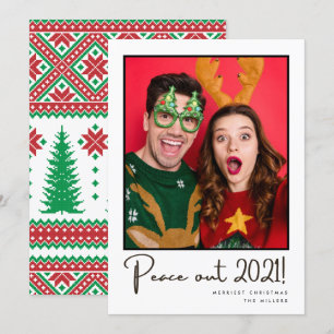 Peace Out 2021 Leuk Paar Foto Kerstmis Feestdagenkaart