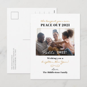 Peace Out 2021 New Year Hand Lettered Family Photo Feestdagenkaart