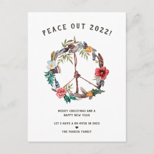 Peace Out 2022 Boho Bloemstuk Nieuwjaarskrans Briefkaart