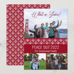 Peace Out 2023 Wat een jaar 3 fotocollage - Rood Feestdagenkaart