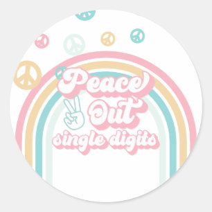 Peace Out Eencijferige Retro Zomer Regenboog Ronde Sticker