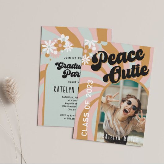 Peace Out Retro Boho Arch Photo Afstuderen Kaart