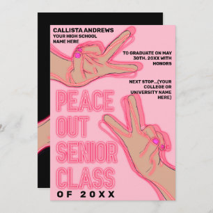 Peace Out School Pink Neon Lights Afstuderen Aankondiging
