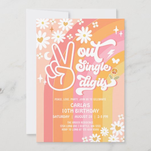 Peace Out Single Digits 10e Groovy Verjaardag Kaart (Voorkant)