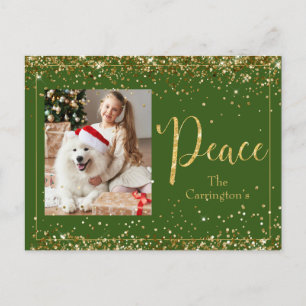 Peace Photo Gold Glitter Script Holiday Briefkaart