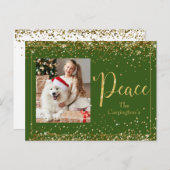 Peace Photo Gold Glitter Script Holiday Briefkaart (Voorkant / Achterkant)