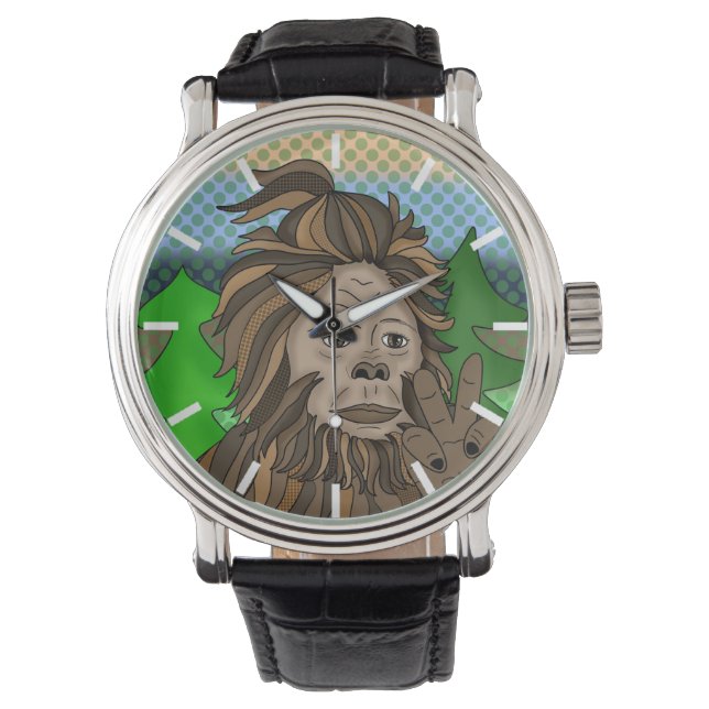 Peace Sign Bigfoot Sasquatch Horloge (Voorkant)