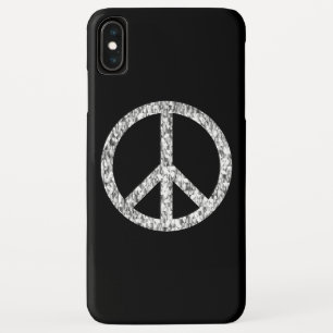 Peace Sign Black Silver Glitter Chic iPhone XS Max Hoesje