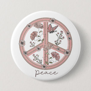 Peace Sign Boho Floral Butterfly Girly Retro Daisy Ronde Button 7,6 Cm