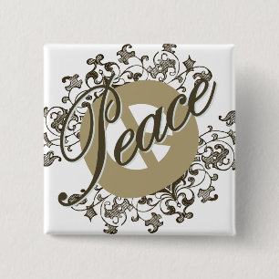 Peace Sign Brown Vierkante Button 5,1 Cm