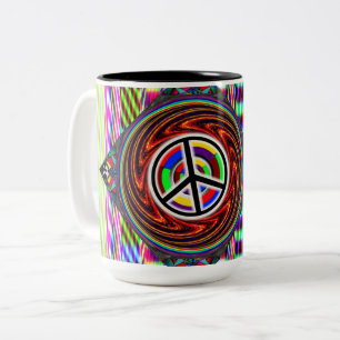 Peace Sign Diamond (woorden toevoegen) Tweekleurige Koffiemok